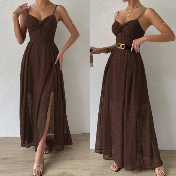 Boho Swiss dot twist front tie back cami dress - Picture 2 of 16